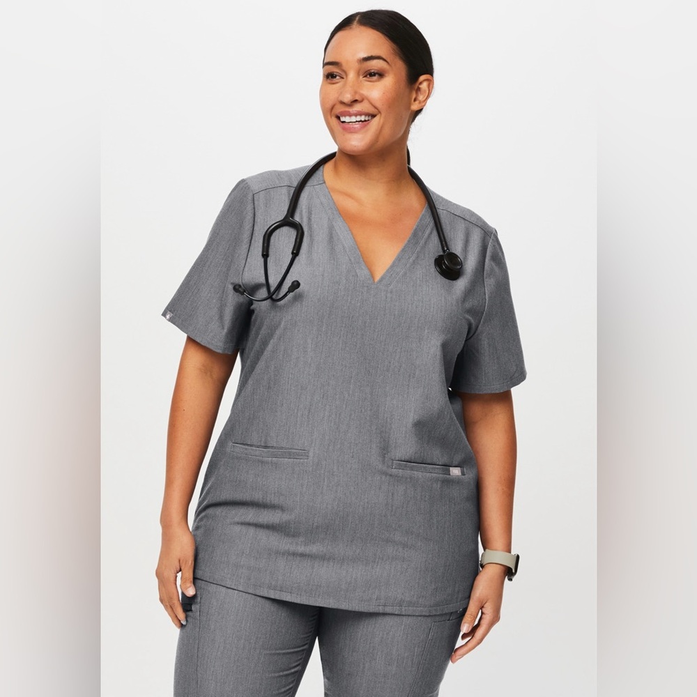 Figs Grey V-Neck Short Sleeve Medical Top
